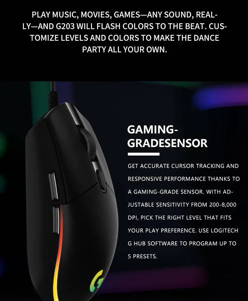 g102 Logitech G102/g203/g402 Logitech G102 Wired Gaming Mouse, Adjustable 200-8000 DPI, Comfort Grip, RGB Backlit for PC Laptops
