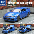 1/32 Nissan Skyline GTR R34 JDM Toy Car Model Diecast Vehicle Miniature Sound & Light Pull Back Collection Gift Children Boy