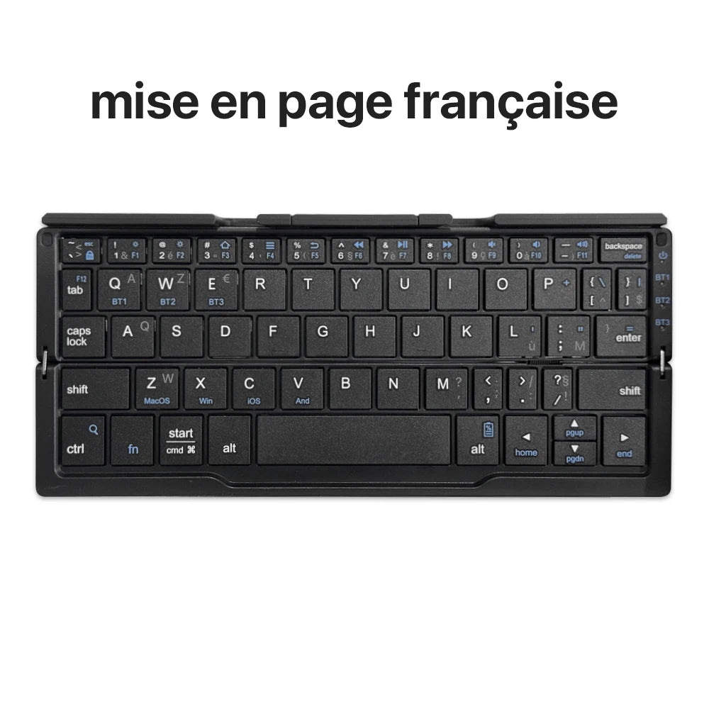 Neue Mini faltbare Bluetooth-Tastatur, kabellose Tastatur, unterstützt 3 Geräte mit Ständer, wiederaufladbar für Telefon, Tablet, portugiesische Tastatur