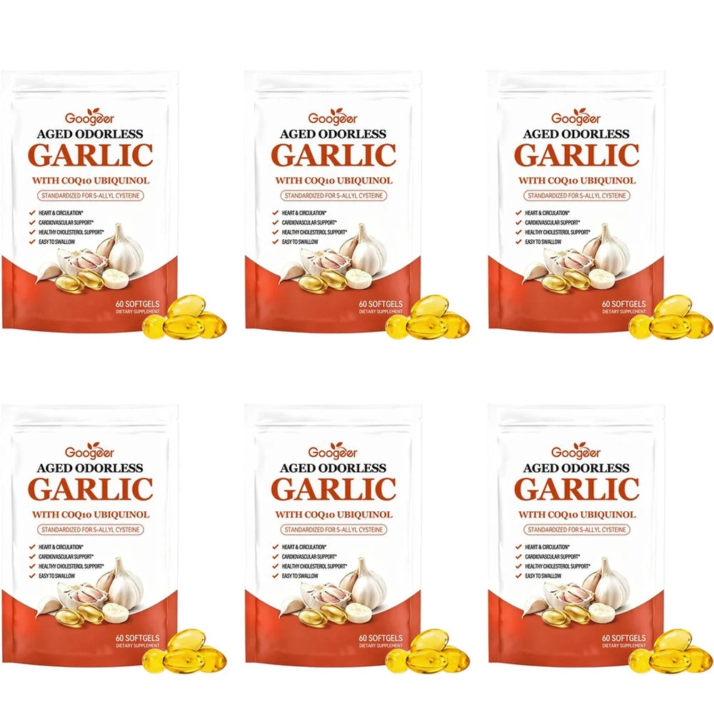 Googeer Aged Odorless Garlic Softgels with CoQ10 Ubiquinol Vitamin K2 (MK-7) for Circulation & Cholesterol Support 60 Softgels