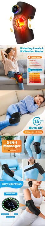 Electric Heated Vibration Knee Massage Pad 3 in 1 Massager for Shoulder Elbow Hot Compress Thermal Joint Brace Muscle Relaxation