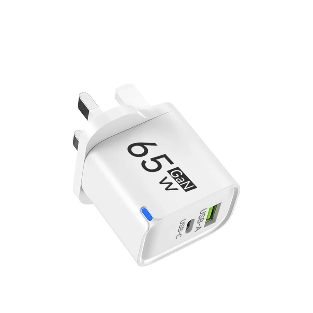 65W 2 In 1 USB Type C Fast Charging Charger PD High Speed Charge For iPhone Xiaomi Huawei Samsung Oneplus Mobile Phone Adapter