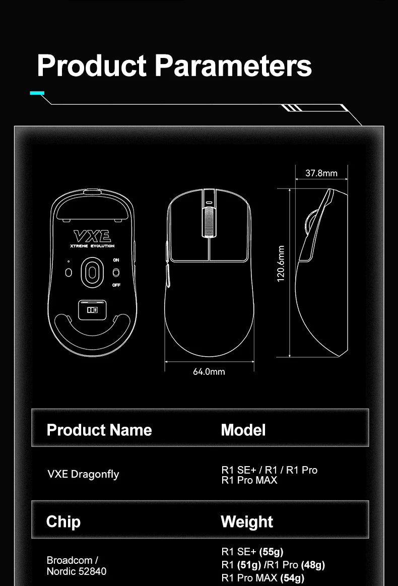 ATK VXE Dragonfly R1 Pro MAX Wireless Gaming Mouse PAW3395 R1 SE Plus Custom Esports FPS Mouse Rechargeable Lightweight Mice