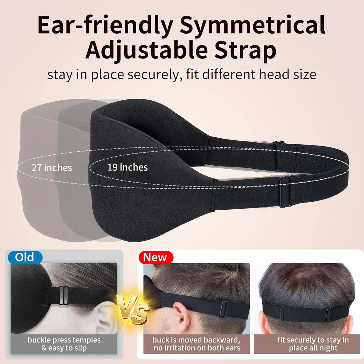 Sleep Mask for Back and Side Sleeper, Block Out Light, Zero Pressure Breathable Travel Eye Cover Black With Sleep Ear Plug