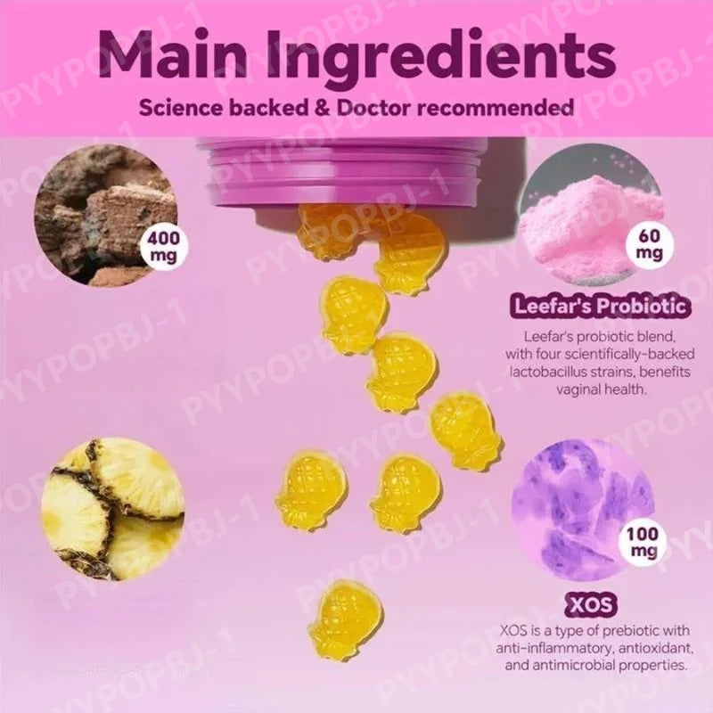 Probiotic Gummies Pineapple Flavor with Prebiotics for Daily Gut Health Support Maintain PH Balance 60pcs Per Bottle