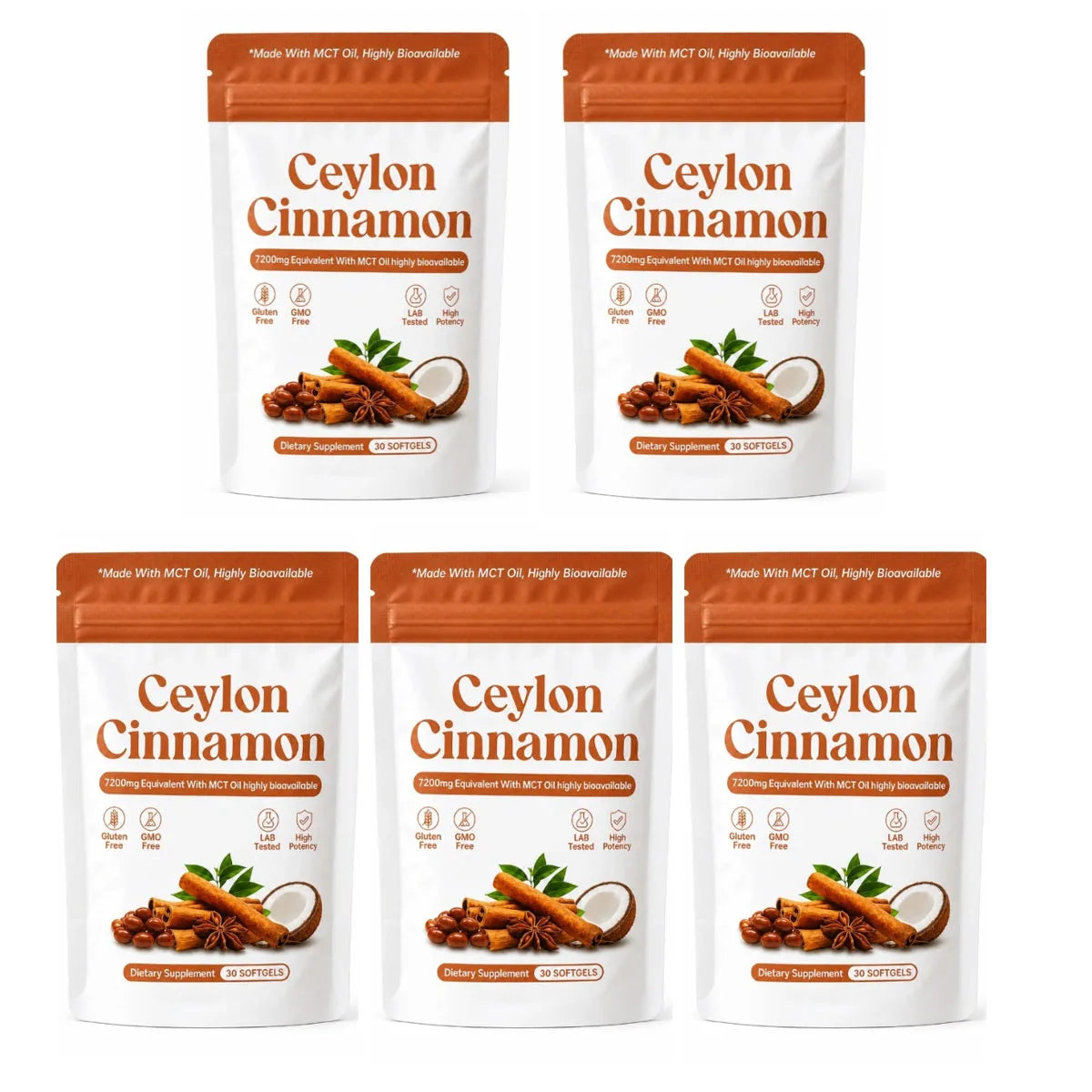 Ceylon Cinnamon Softgels with MCT Oil for Metabolism Support, Highly Bioavailable, Non-GMO, Gluten-Free, 30 Softgels