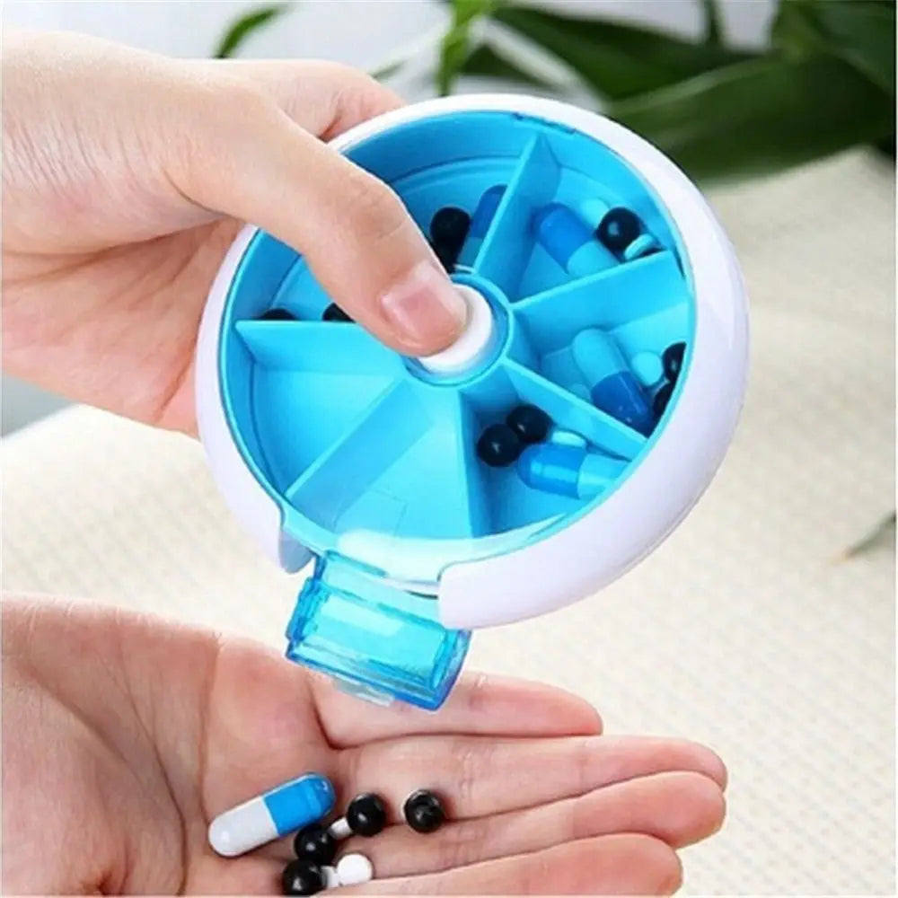 Simple Rotating Seven-grid Pill Box 7 Day Weekly Pill Box Plastic Sealed Travel Pill Case Granule Storage