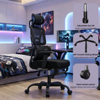 Ergonomic Office Chair High Back Mesh with 2D Adjustable Headrest Retractable Footrest 66° Rotating 2.6' Lifting Thick Sponge Seat Lumbar Support Quiet Swivel Casters for Home Office