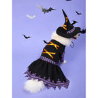 Halloween Pet Witch Costume with Hat Dog Cat Witch Dress Puppy Kitten Cosplay Outfit Holiday Party Fancy Dress
