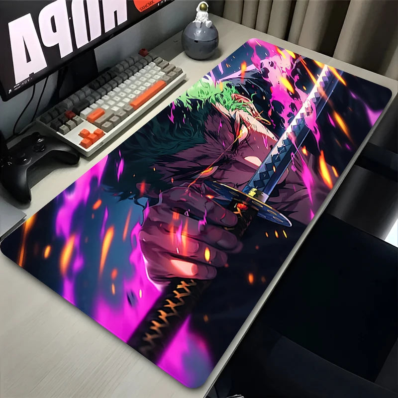 Gaming Mouse Pad Gamer Home Computer Accessories Cool One Piece Roronoa Zoro Mousepad XXL Keyboard Pad Non-Slip Office Mouse Mat
