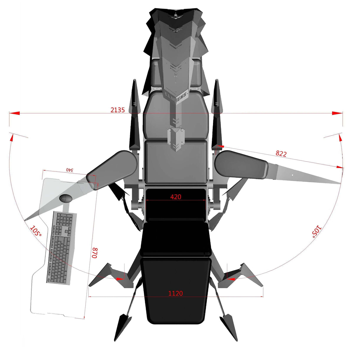 Cluvens Ergonomic Fully Recliner Office Chair Cockpit for 3 or 5 Monitors Zero Gravity Workstation Chair Scorpion Chair Cluvens