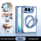 For iPhone Duo Transparent Magnetic Case For MagSafe 360° Rotating Bracket Hinge Protection Cover With Tempered Glass Film