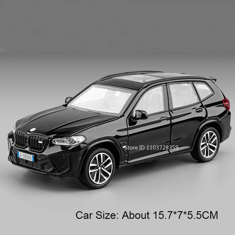 Scale 1:32 M4 X3M Toy Car Model Pull Back Music Light Doors Opened Miniature Vehicle Metal Diecast Models Kids Educational Gifts