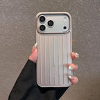 Luxury Striped Luggage Texture Phone Case For IPhone 18 17 16 15 14 13 Pro Max Shockproof Titanium Glossy Color Bussiness Cover