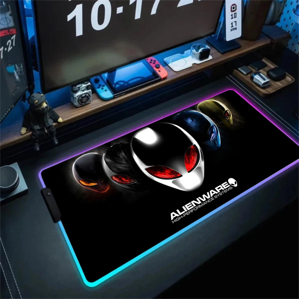 Alfombrilla de escritorio grande para teclado PC gamer XXL 900x400 RGB Alienware, alfombrilla de ratón gaming LED, accesorios de ordenador, Tapis De Souris Mousepads