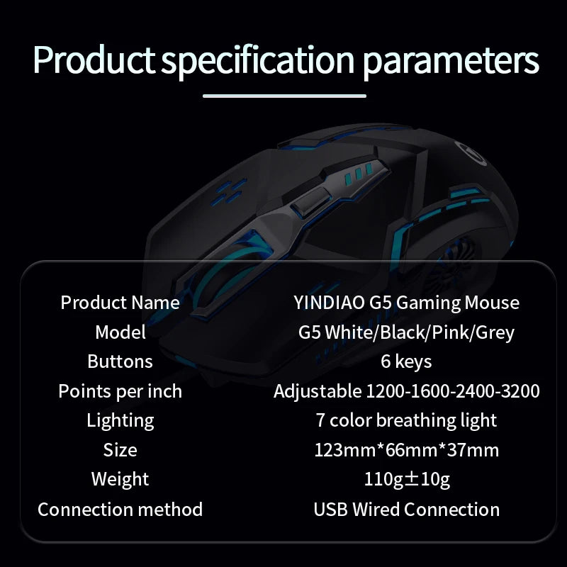 Wired Mouse Six Keys Luminous Game E-Sports Machinery Computer Accessories