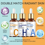 SEYHZE Day Night Vitamin C + Retinol + Hyaluronic Acid Essence Set with Collagen Aloe Vera Marshmallow 48hr Moisture Lock Skin B