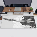 Black And White Comic Wind Sword Model Keyboard Mouse Pad Desk Mat Gaming Mouse Pad Non Slip Rubber Base Stitched Edges