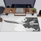 Black And White Comic Wind Sword Model Keyboard Mouse Pad Desk Mat Gaming Mouse Pad Non Slip Rubber Base Stitched Edges