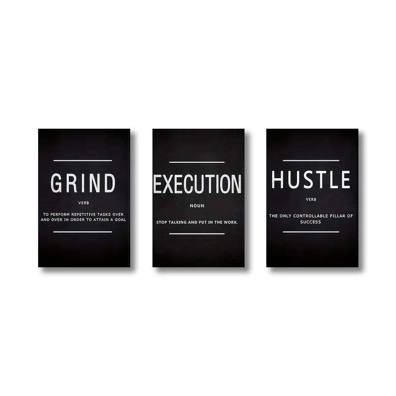 3pcs/Set Canvas Posters Grind Hustle Execution Motivational Wall Art Poster Home Living Room Bedroom Office Wall Art Decor