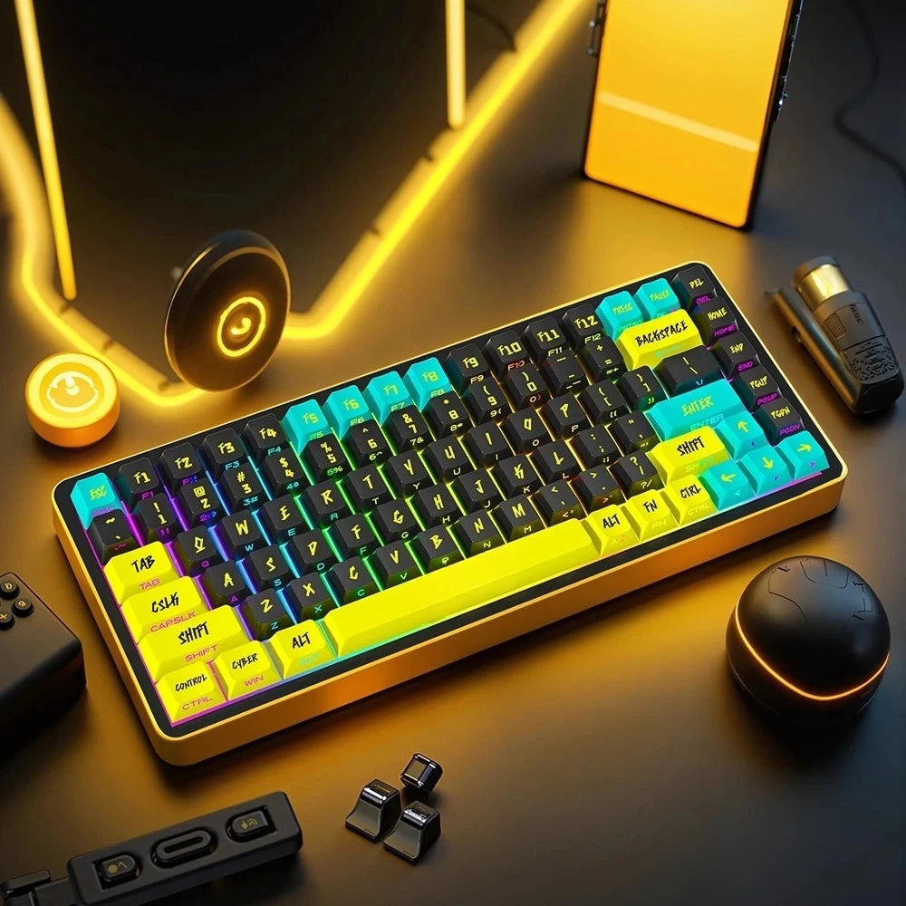 Personalized Keycap Set PBT 129 Key Side Engraved Translucent Keyboard Keychain Compatible with/64/84/98/108 Mechanical Keyboard