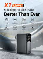 COOSPO X1 Mini Electric Bike Pump 120PSI 500mAh Portable Rechargeable MTB Bike Air Digital Inflator Schrader Presta Tire Valve