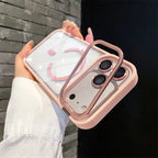 Luxury Bracket Stand Magnetic Phone Case for iPhone 18 Pro 17 16 Plus 15 14 13 12 Pro Max With Lens Protector Cover for Magsafe
