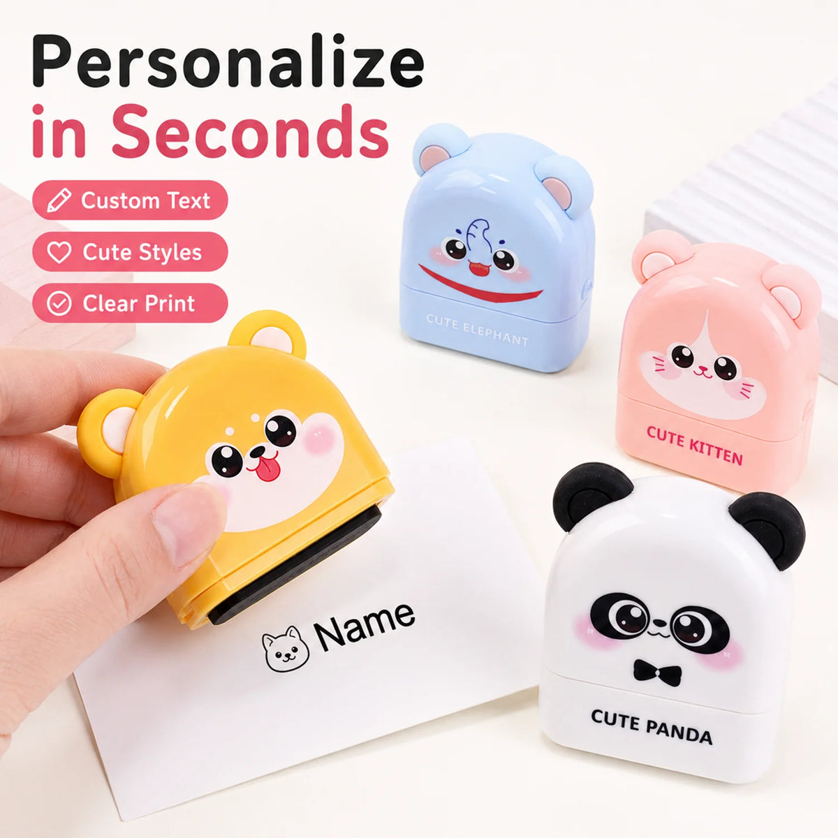 Personalized Cute Name Stamp Waterproof Clothing Label for Kids Self Ink Stamp for Kindergarten School Bags Custom Stamp