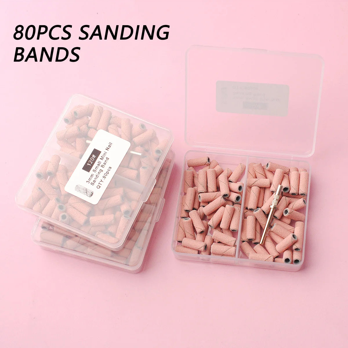 80pcs/box Pink 3.1mm Mini Sanding Bands Kits Nail Drill Bits Mandrel Sets Electric Manicure Accessories Tool Dead Skin Remover