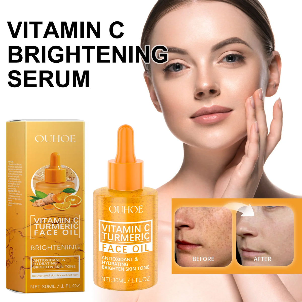 30ml Vitamin C Brightening Serum with Turmeric Extract Niacinamide Face Moisturizer Hydrating Glow Booster for Even Skin Tone