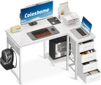 Coleshome Corner Desk, 100X70Cm Desk L Shape with 4 Drawers, Reversible Computer Gaming Desk for Office Study Bedroom, White