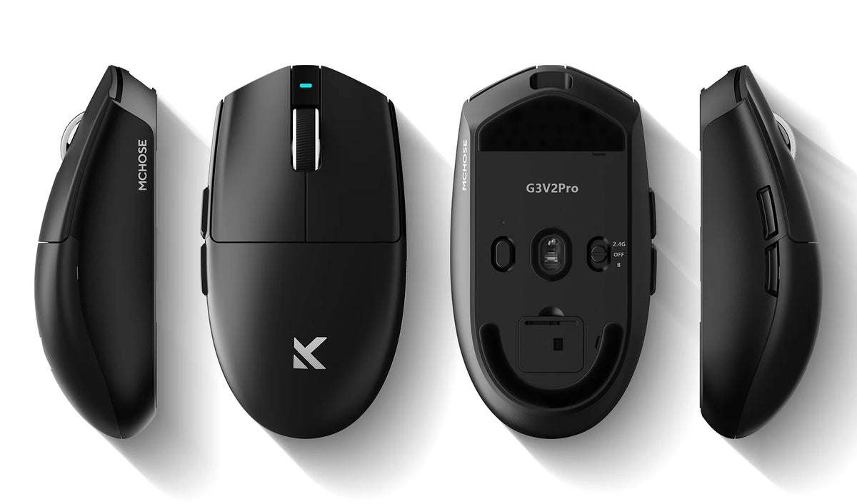 MCHOSE G3 V2 Wireless Gaming Mouse PAW 3395 Sensor Tri-mode 800mAh All-Around Grip Omron Mechanical Switches TTC Silver Wheel
