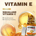 Vitamin E Deep Moisturizing Capsule Essence, hydrates and smooths the skin, contains plant squalane, vitamin C, and deep moisturizing and brightening skin essence (0.4g x 90 capsules)/bottle - 1 bottle