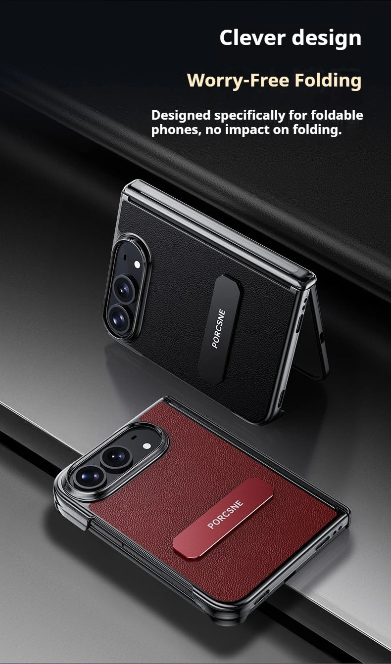 For iPhone Duo 5G Case Luxury Matte Leather Ultra-Thin Skin-Friendly Hinge Holder Folding Shockproof Hard Back Cover Accessories