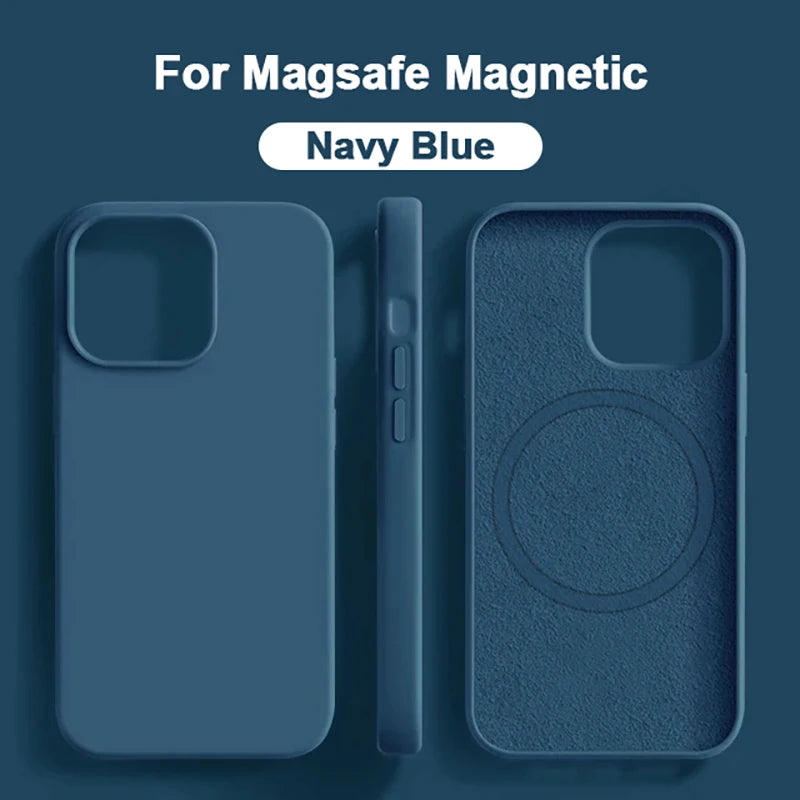 Luxury For Magsafe Wireless Charge Case For Apple iPhone 15 14 13 11 16 17 Pro Max 17 Air Plus Liquid Silicone Shockproof Cover