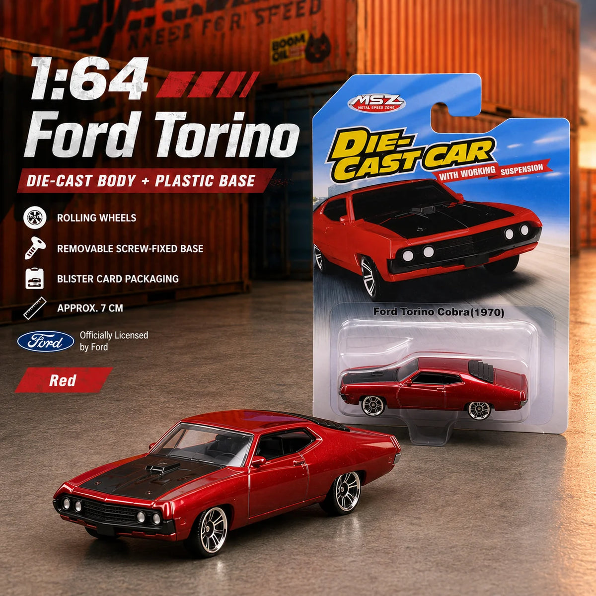 CCA 1:64 Ford Torino Cobra Sedan Miniature Model MSZ 3" Alloy Toy Car Vehicle Free Wheels Diecast Collection Gift for Boyfriend