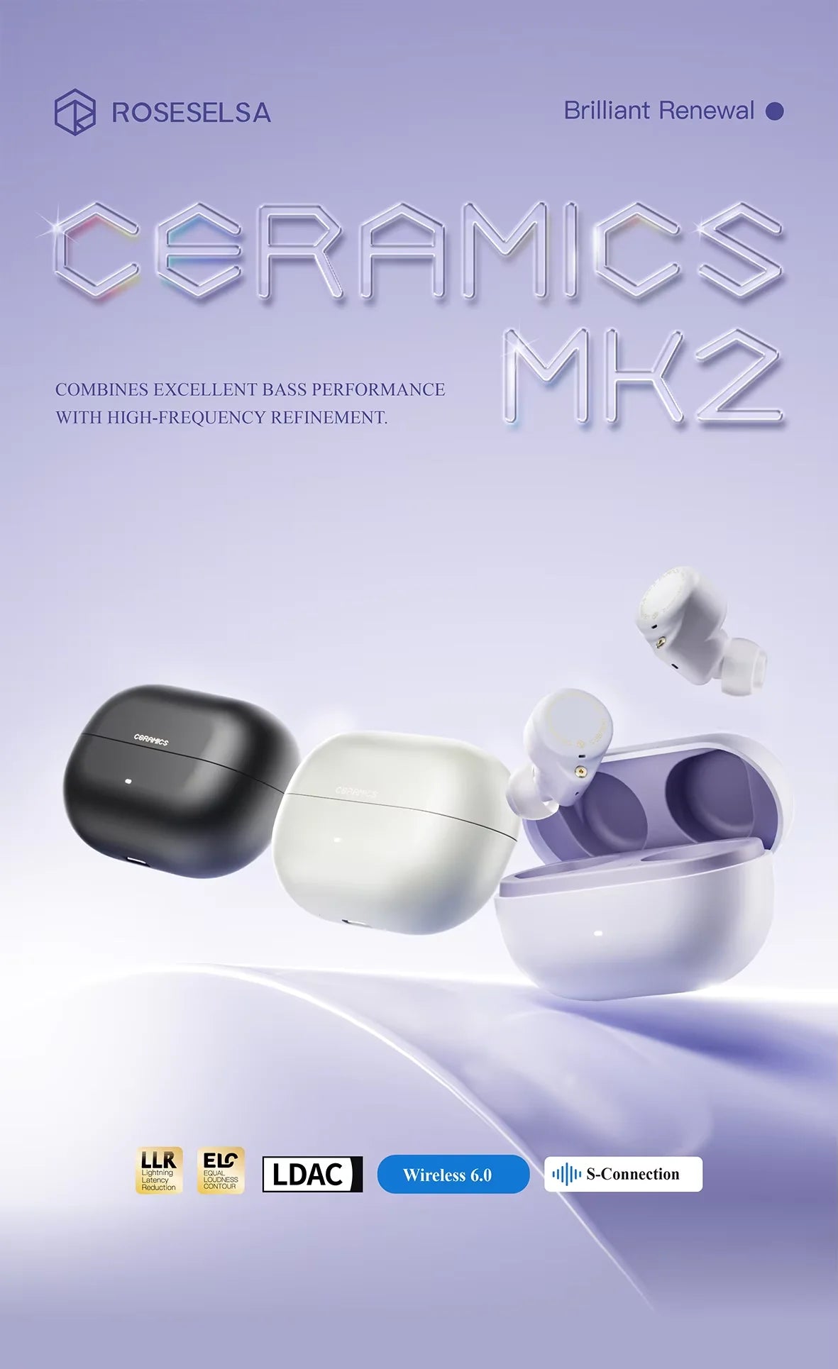 CERAMICS MK2 Wireless Earbuds with 40dB ANC, Hi-Res LDAC and 45H Playtime