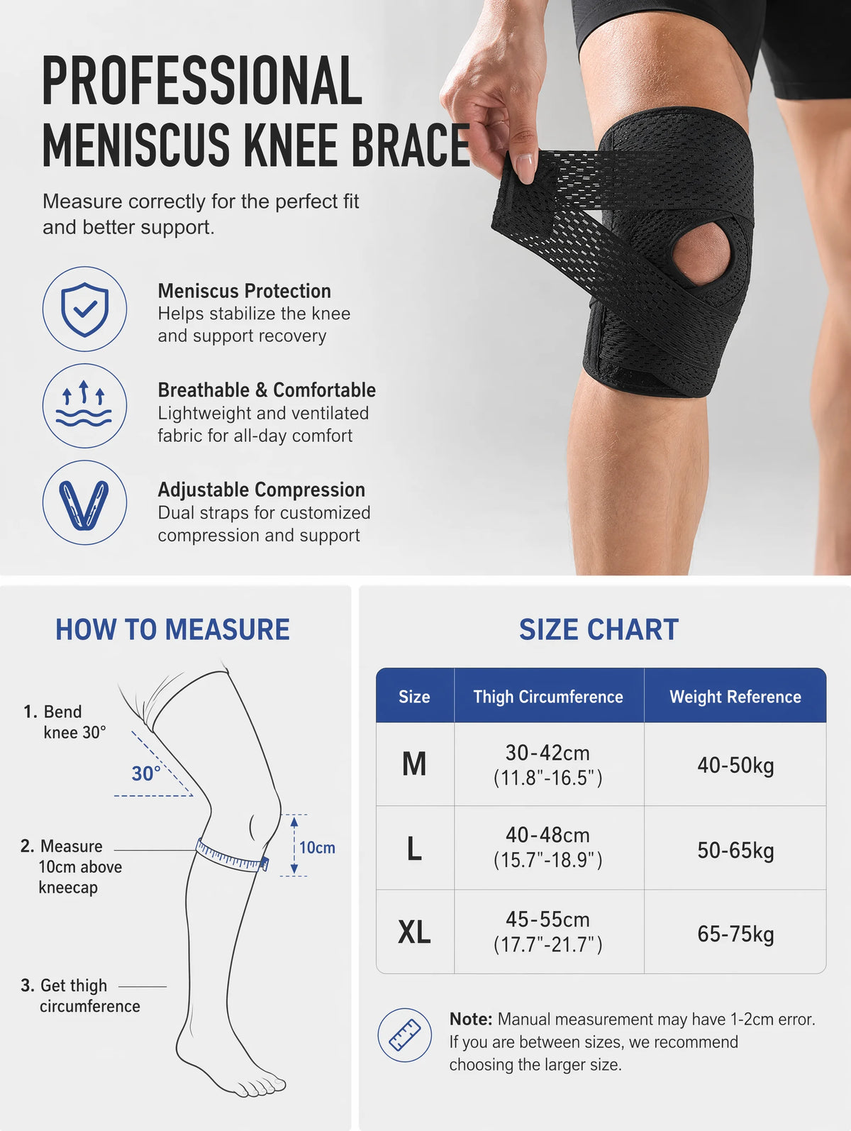 VBOSI Compression Knee Pad For Relieve Meniscal Tear Knee Pain Arthritis Joint Pain Relief Breathable Knee Support