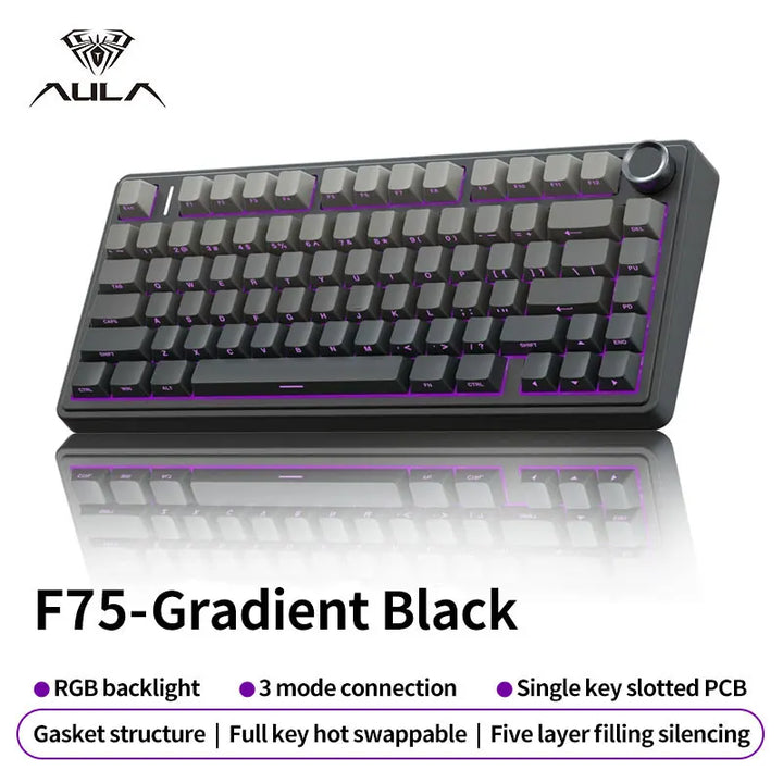 AULA F75 Gaming Mechanical Keyboard RGB Customized 75% Layout Side-engraving Gasket Mounted 80keys PBT Gradient Keycaps Keyboard