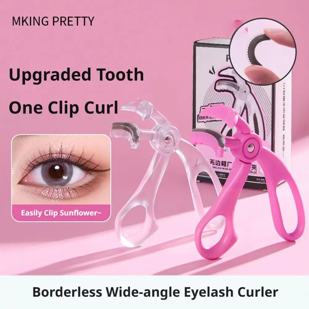 PRETTY Frameless Eyelash Curler Wide Angle Lash Curler with Comb Teeth Silicone Pad No Pinching Makeup Tool for Women