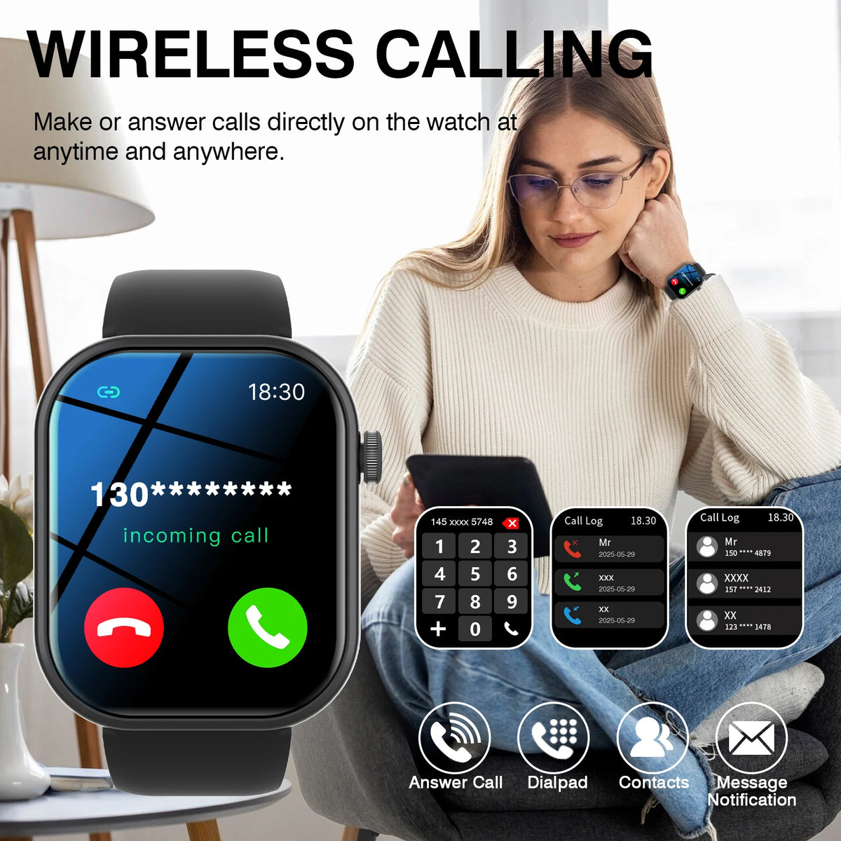 2026 New Smart Watch,HD Touch Screen Smart Watch,Wireless Call, Music Control, Fitness Tracker, Remote Camera, Multi-Sport Modes, Sedentary Reminder,  Suitable for Android & IPhone