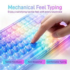 Transparent Wireless Gaming Keyboard, Tri‑Mode 2.4G/BT/USB‑C, 99‑Key 1800 Compact Layout, RGB Clear PC Keycaps, Mechanical‑Like Typing Feel for Office & Desk Setup
