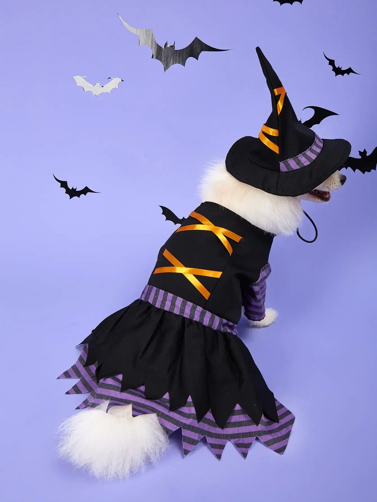 Halloween Pet Witch Costume with Hat Dog Cat Witch Dress Puppy Kitten Cosplay Outfit Holiday Party Fancy Dress