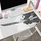 Black And White Comic Wind Sword Model Keyboard Mouse Pad Desk Mat Gaming Mouse Pad Non Slip Rubber Base Stitched Edges