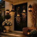 Lighted Witch Hat Hanging Chime, Halloween Outdoor Ornament, Glowing Mesh Cascading Stars, Black Frame Decoration, Party Decor