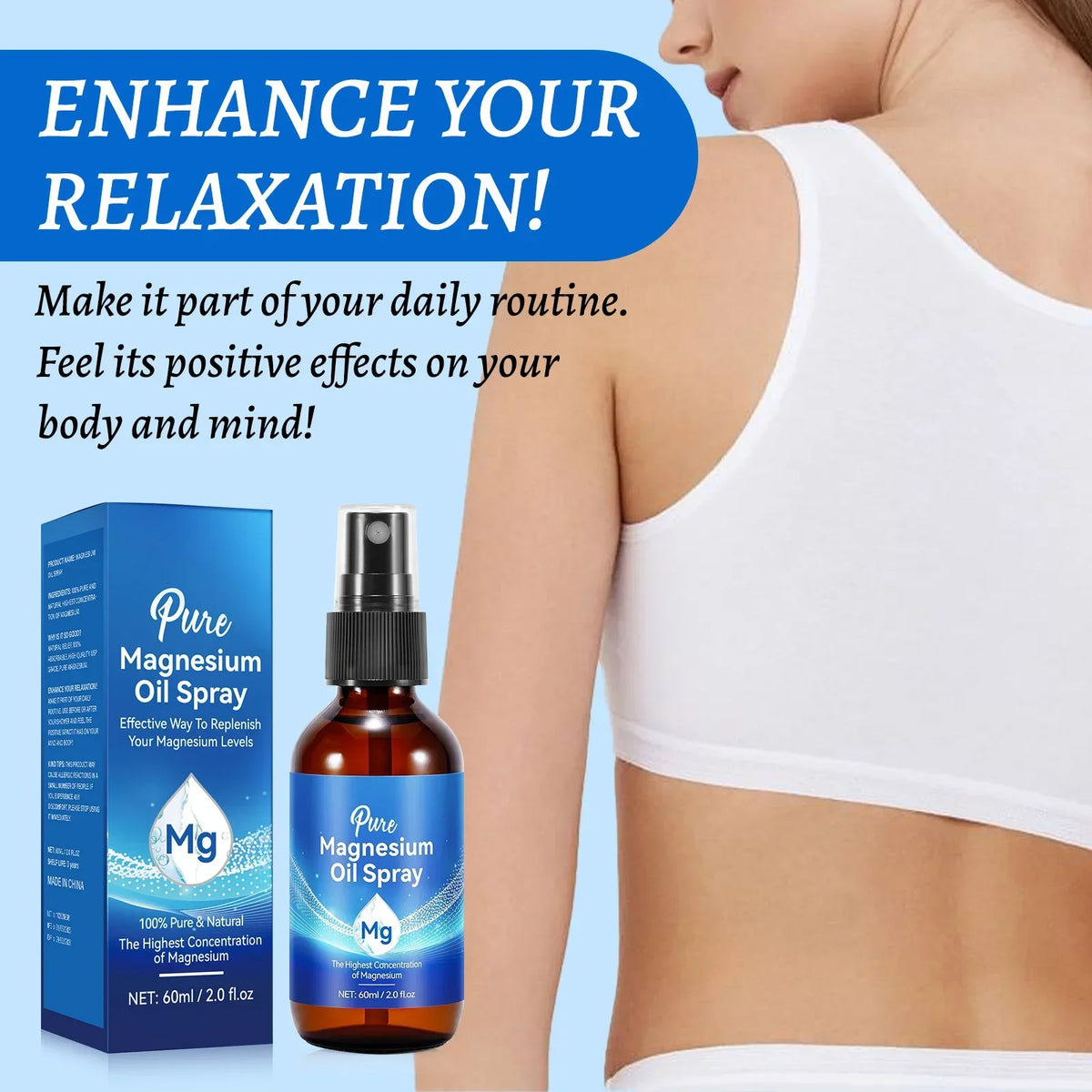 Magnesium Body Oil Spray 60ml 10 Percent Mineral Rich Formula for Muscle and Skin Care Natural Chloride Solution