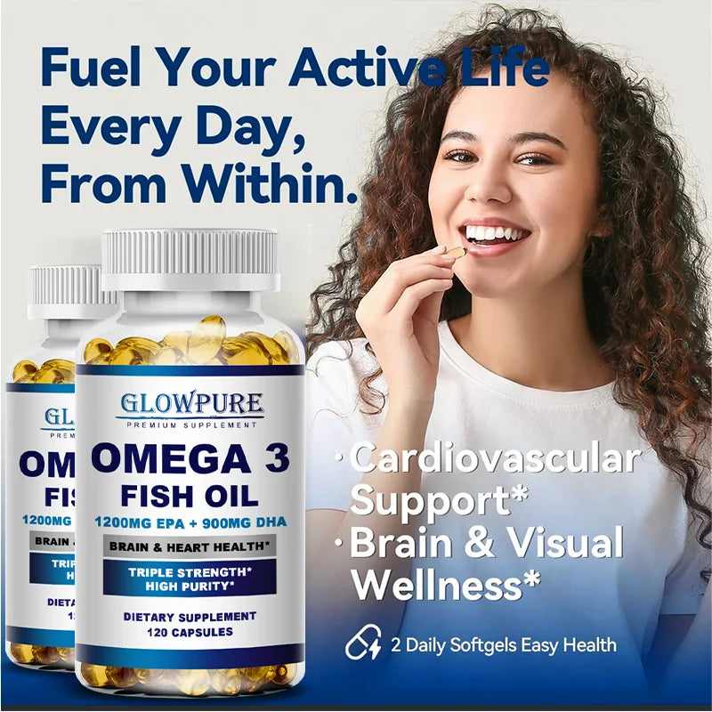 Fish Oil Capsules Rich in EPA & DHA for Heart Brain Eyes Immune Health Omega 3 Fatty Acids Supplement