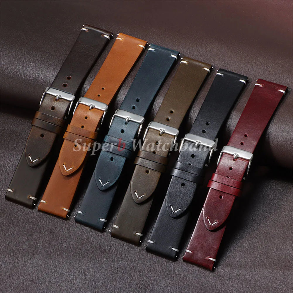 18mm 20mm 22mm Vintage Oil Wax Leather Watchband 19mm 21mm 24mm Universal Stitching Cowhide Strap for Seiko for Omega Watch Band