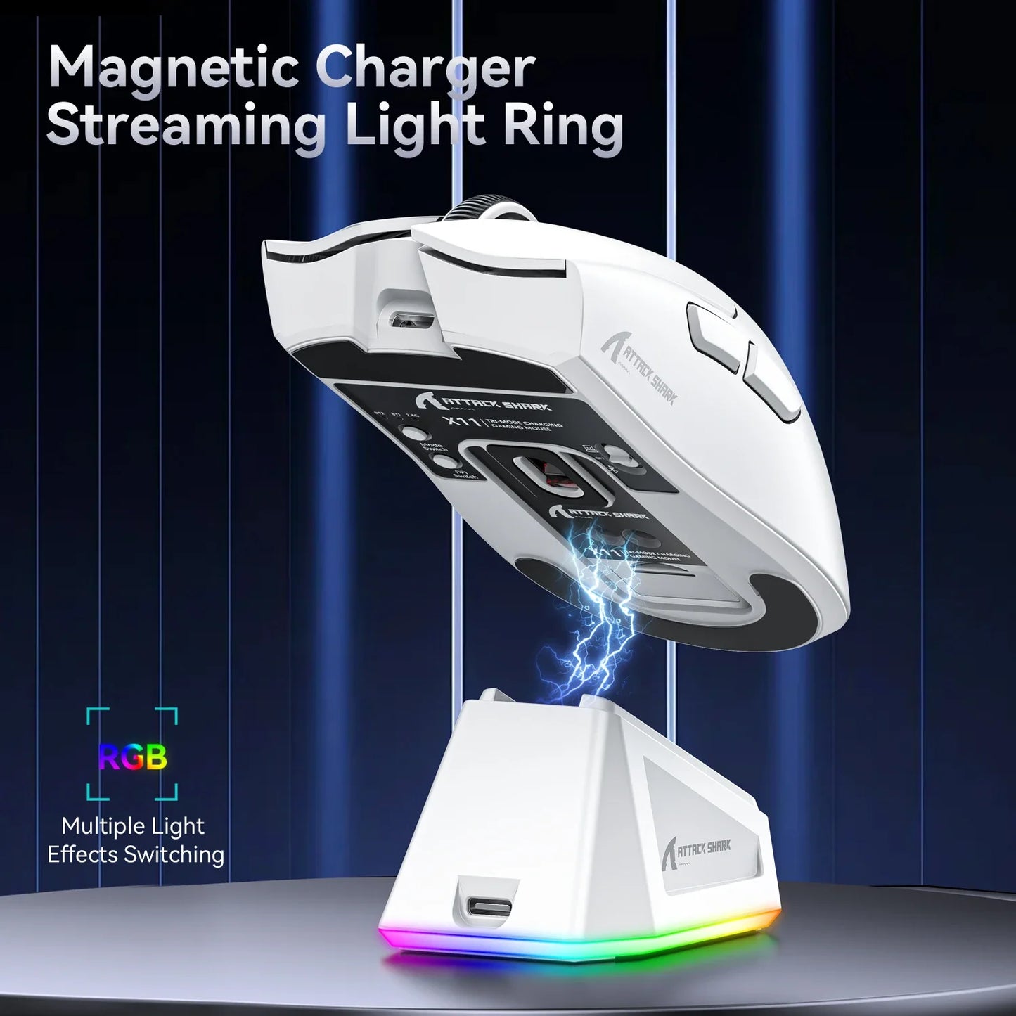 Attack Shark X11 PAW3311 Wireless Bluetooth Mouse, 2.4G 400IPS RGB PC Gaming Mouse