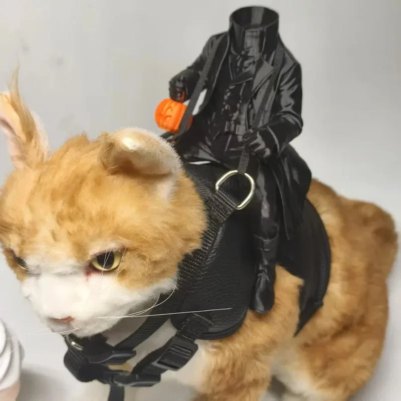 Halloween Headless Horseman Pet Costume Small Cat Dog Outfit Pumpkin Doll Cloak Party Cosplay Clothes Holiday Decoration